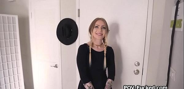  Tattooed cutie pays future rent with pussy